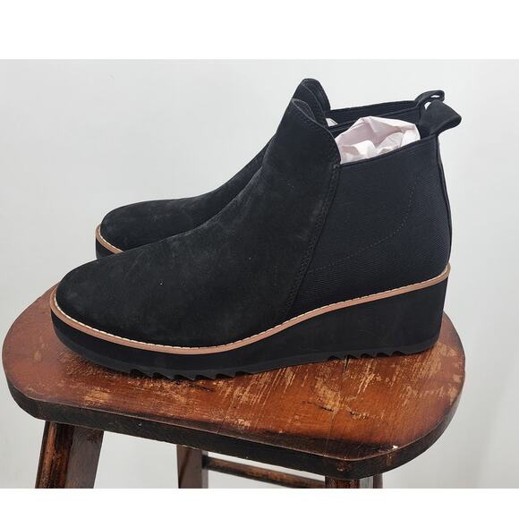 Eileen Fisher Black Ankle Booties Size 9.5 9 1/2 Platform Comfort Slip On Casual - Picture 1 of 7